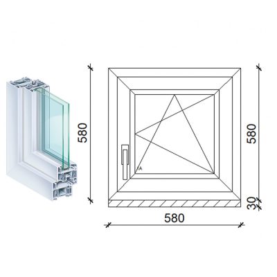   Kömmerling 60x60 műanyag bukó-nyíló ablak 2 rétegű üveggel