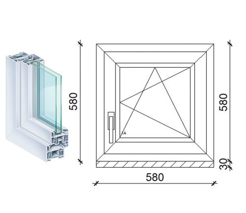 Kömmerling 60x60 műanyag bukó-nyíló ablak 2 rétegű üveggel