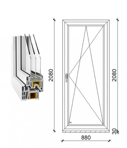 Decco 83 műanyag bukó-nyíló erkély ajtó 3 rétegű üveggel 90x210