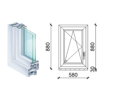 Kömmerling 60x90 műanyag bukó-nyíló ablak 2 rétegű üveggel