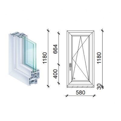   Kömmerling 60x120 műanyag bukó-nyíló ablak 2 rétegű üveggel