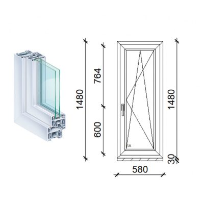   Kömmerling 60x150 műanyag bukó-nyíló ablak 2 rétegű üveggel
