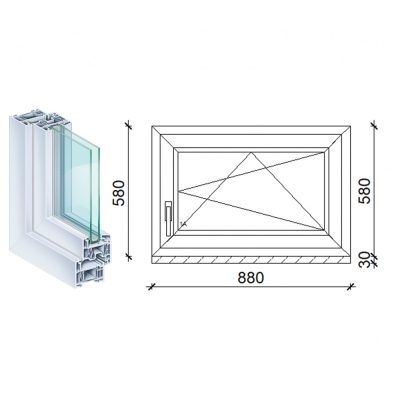   Kömmerling 90x60 műanyag bukó-nyíló ablak 2 rétegű üveggel