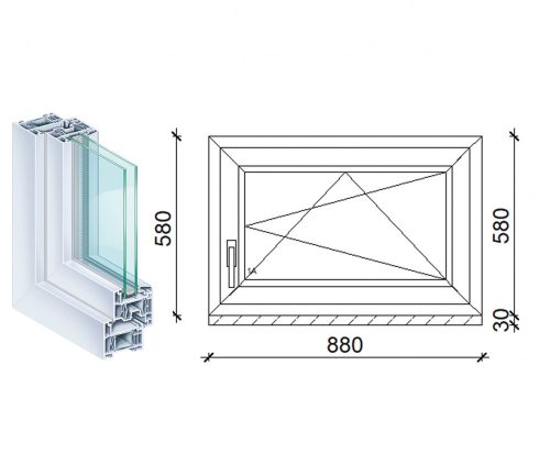 Kömmerling 90x60 műanyag bukó-nyíló ablak 2 rétegű üveggel