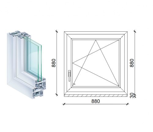 Kömmerling 90x90 műanyag bukó-nyíló ablak 2 rétegű üveggel