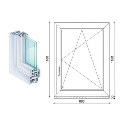   Kömmerling 90x120 műanyag bukó-nyíló ablak 2 rétegű üveggel