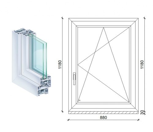 Kömmerling 90x120 műanyag bukó-nyíló ablak 2 rétegű üveggel