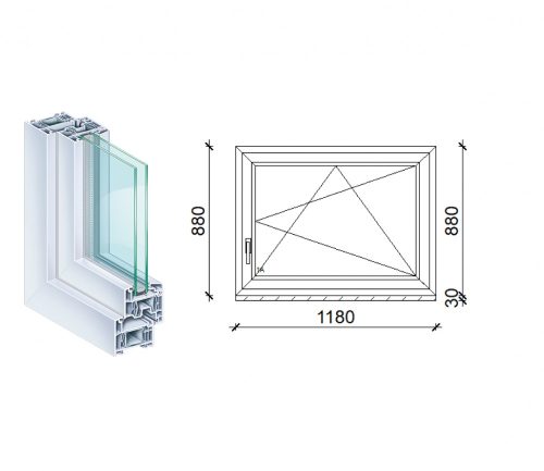 Kömmerling 120x90 műanyag bukó-nyíló ablak 2 rétegű üveggel