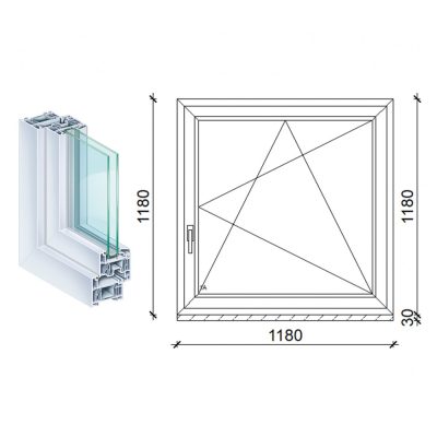   Kömmerling 120x120 műanyag bukó-nyíló ablak 2 rétegű üveggel