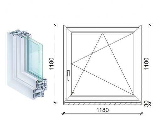 Kömmerling 120x120 műanyag bukó-nyíló ablak 2 rétegű üveggel