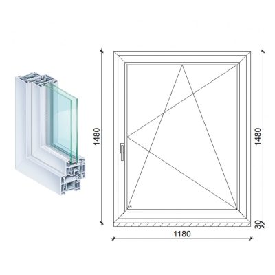   Kömmerling 120x150 műanyag bukó-nyíló ablak 2 rétegű üveggel