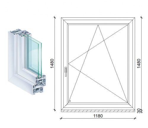 Kömmerling 120x150 műanyag bukó-nyíló ablak 2 rétegű üveggel