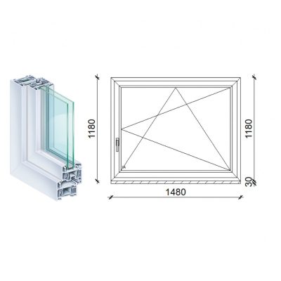   Kömmerling 150x120 műanyag bukó-nyíló ablak 2 rétegű üveggel