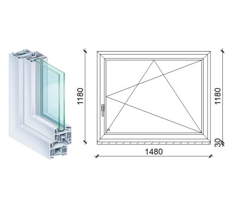 Kömmerling 150x120 műanyag bukó-nyíló ablak 2 rétegű üveggel