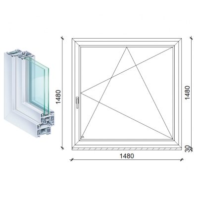   Kömmerling 150x150 műanyag bukó-nyíló ablak 2 rétegű üveggel