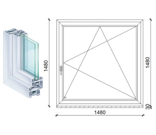 Kömmerling 150x150 műanyag bukó-nyíló ablak 2 rétegű üveggel