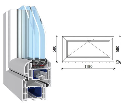 Decco 71 műanyag bukó ablak 3 rétegű üveggel 120x60