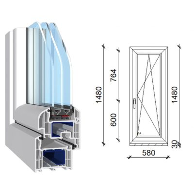   Decco 71 műanyag bukó-nyíló ablak 3 rétegű üveggel 60x150