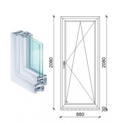   Kömmerling 90x210 műanyag bukó-nyíló erkély ajtó 2 rétegű üveggel