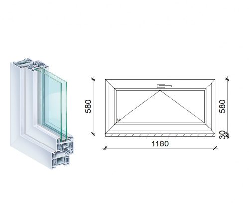 Kömmerling 120x60 műanyag bukó ablak 2 rétegű üveggel