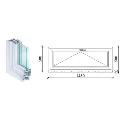 Kömmerling 150x60 műanyag bukó ablak 2 rétegű üveggel