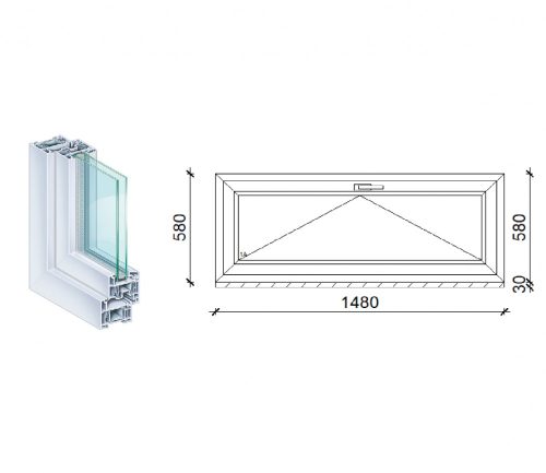 Kömmerling 150x60 műanyag bukó ablak 2 rétegű üveggel