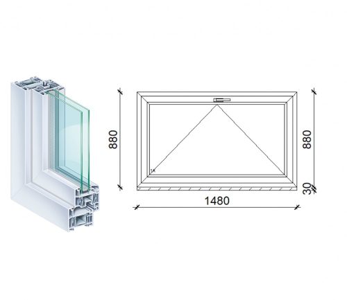 Kömmerling 150x90 műanyag bukó ablak 2 rétegű üveggel