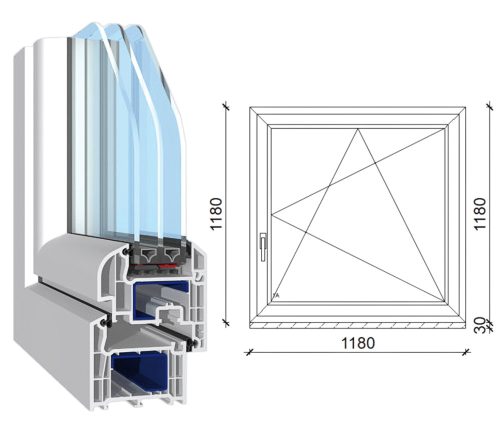 Decco 71 műanyag bukó-nyíló ablak 3 rétegű üveggel 120x120