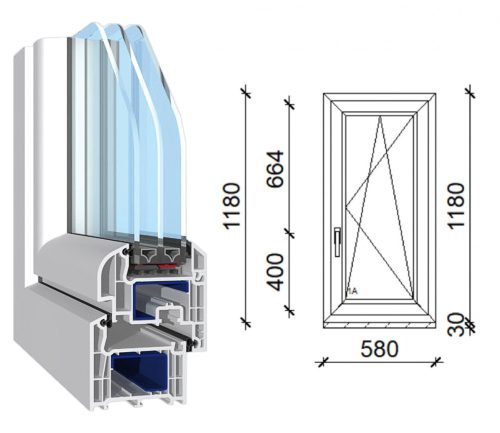 Decco 71 műanyag bukó-nyíló ablak 3 rétegű üveggel 60x120