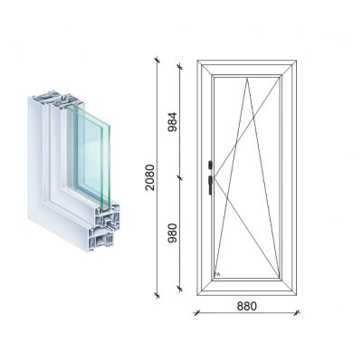   Kömmerling 90x210 műanyag bukó-nyíló erkély ajtó 2 rétegű üveggel átmenőzárral