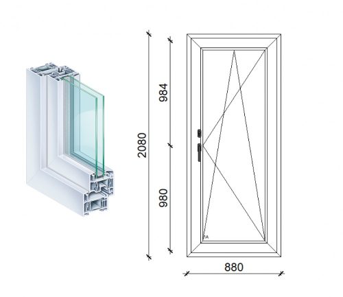 Kömmerling 90x210 műanyag bukó-nyíló erkély ajtó 2 rétegű üveggel átmenőzárral