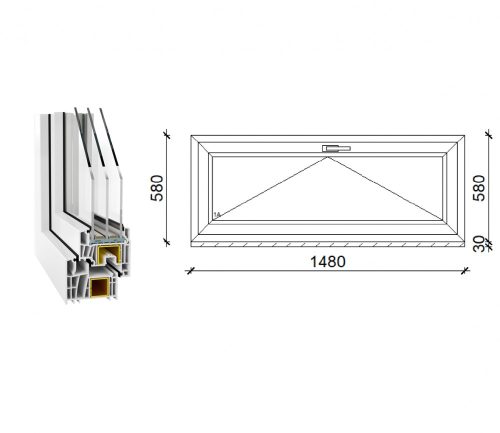 Decco 83 műanyag bukó ablak 3 rétegű üveggel 150x60 