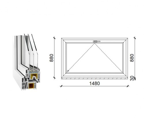 Decco 83 műanyag bukó ablak 3 rétegű üveggel 150x90 