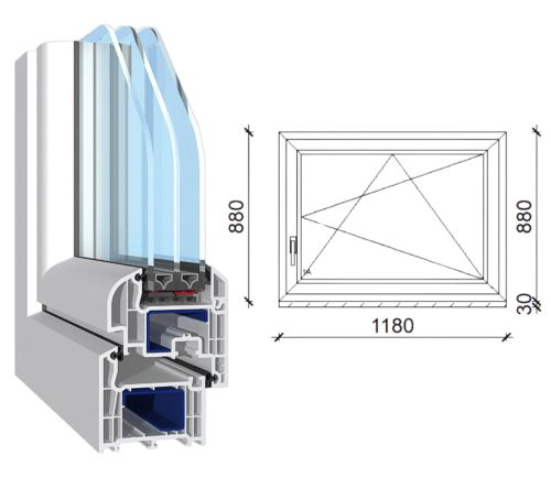 Decco 71 műanyag bukó-nyíló ablak 3 rétegű üveggel 120x90