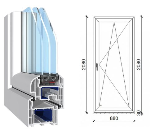Decco 71 műanyag bukó-nyíló erkély ajtó 3 rétegű üveggel 90x210