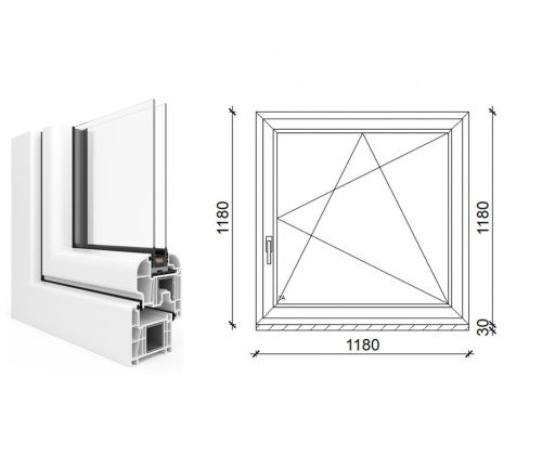 Arkitek 120x120 műanyag bukó-nyíló ablak 2 rétegű üveggel