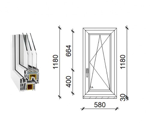 Decco 83 műanyag bukó-nyíló ablak 3 rétegű üveggel 60x120