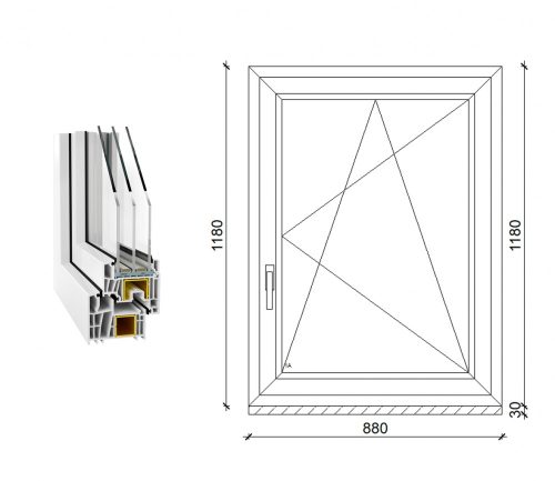 Decco 83 műanyag bukó-nyíló ablak 3 rétegű üveggel 90x120