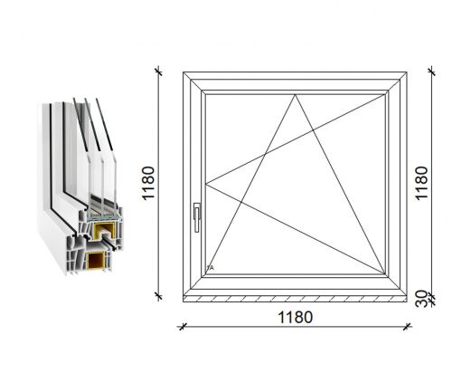 Decco 83 műanyag bukó-nyíló ablak 3 rétegű üveggel 120x120