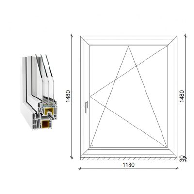   Decco 83 műanyag bukó-nyíló ablak 3 rétegű üveggel 120x150
