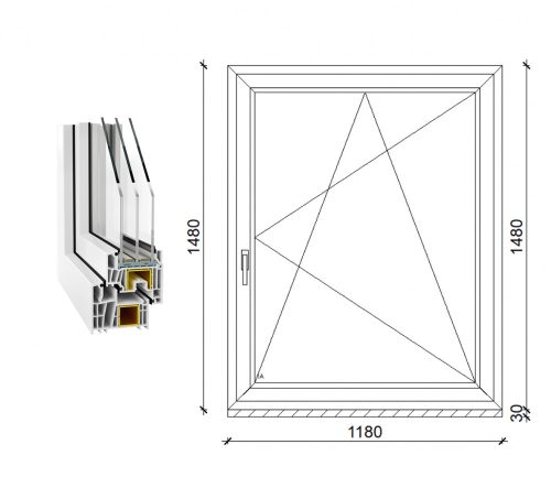 Decco 83 műanyag bukó-nyíló ablak 3 rétegű üveggel 120x150