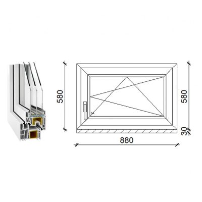   Decco 83 műanyag bukó-nyíló ablak 3 rétegű üveggel 90x60