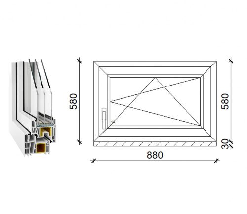 Decco 83 műanyag bukó-nyíló ablak 3 rétegű üveggel 90x60