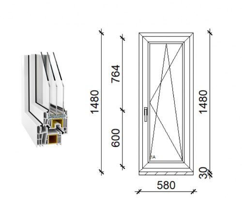 Decco 83 műanyag bukó-nyíló ablak 3 rétegű üveggel 60x150