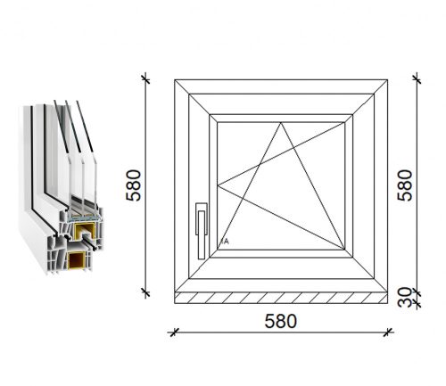 Decco 83 műanyag bukó-nyíló ablak 3 rétegű üveggel 60x60 