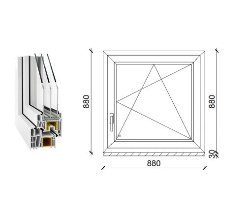 Decco 83 műanyag bukó-nyíló ablak 3 rétegű üveggel 90x90