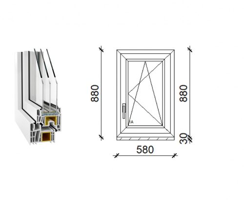 Decco 83 műanyag bukó-nyíló ablak 3 rétegű üveggel 60x90