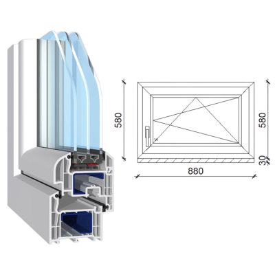   Decco 71 műanyag bukó-nyíló ablak 3 rétegű üveggel 90x60