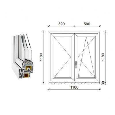   Decco 83 kétszárnyas műanyag ablak 3 rétegű üveggel 120x120