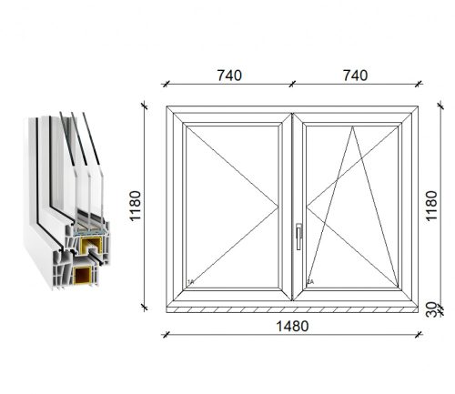 Decco 83 kétszárnyas műanyag ablak 3 rétegű üveggel 150x120